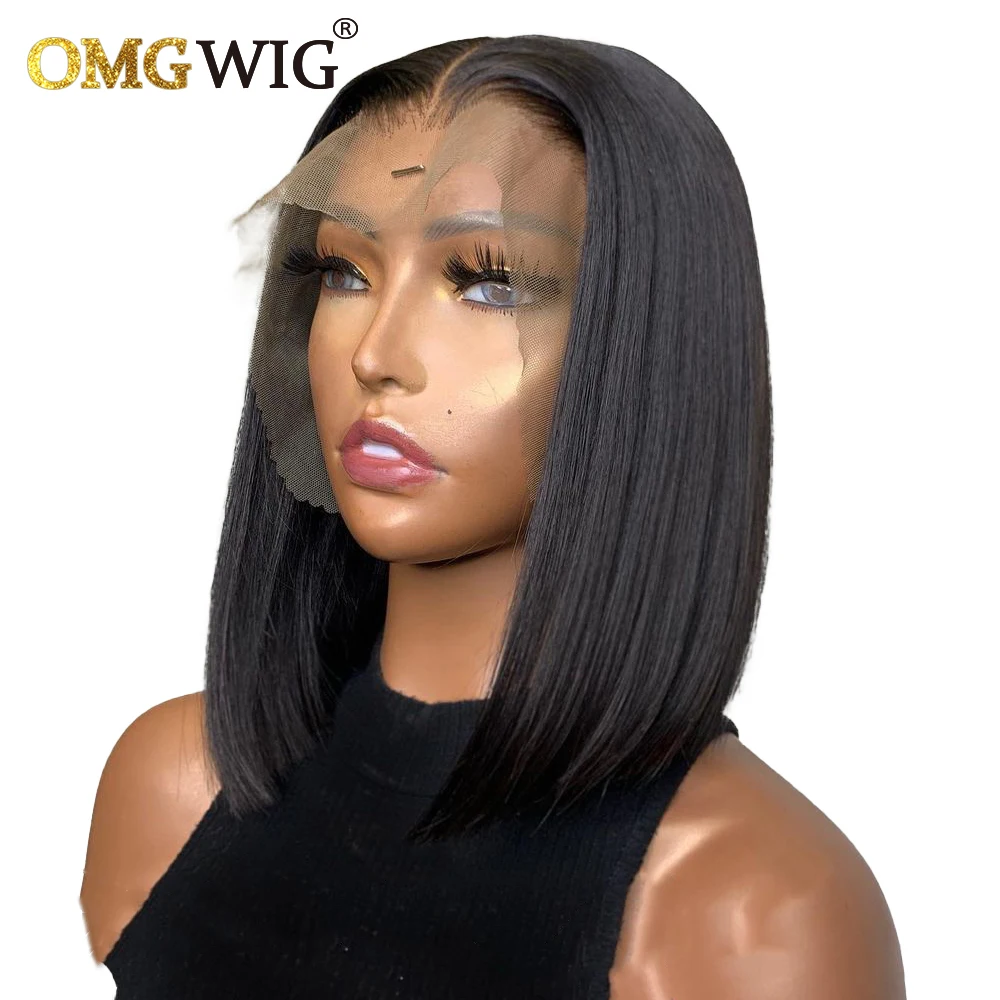 13X6X1 Glueless Lace Frontal Wig Brazilian Remy Human Hair Wigs For Black Women Straight Short Bob Front With Baby | Шиньоны и парики