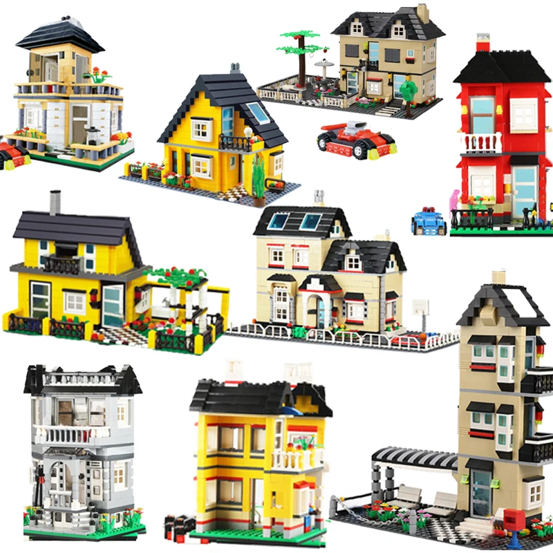 

City Architecture Villa Cottage Model Building Blocks Friends Beach Hut Modular Home House Village Building Bricks kids Toys