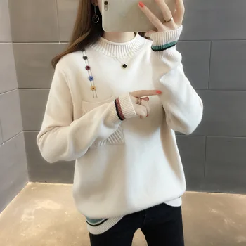 

Womens Sweaters Autumn Winter Women Half-Turtleneck Knitted Sweater Feamle Loose Knit Pullover Laides Knitwear Jumper
