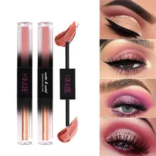 Dua Kepala Cairan Eyeshadow Tidak Mekar Monokromatik Lip Glaze Eyshadow Matte dan Logam Multi-Tujuan Cairan Y729(China)