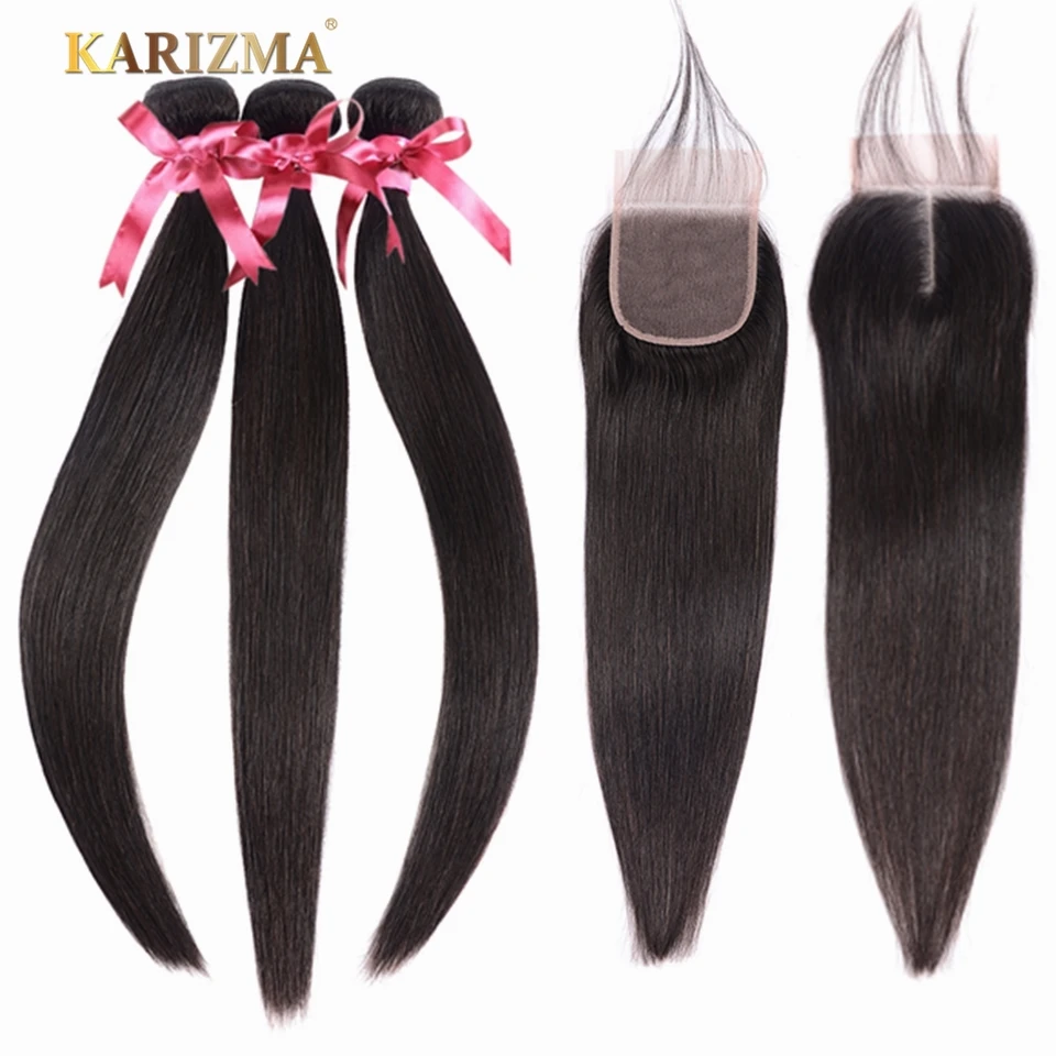 

Karizma Brazilian Straight Hair Bundles With Closure Natural Color 4 Pcs/lot Human Hair Weave 3 Bundles With Closure Non Remy