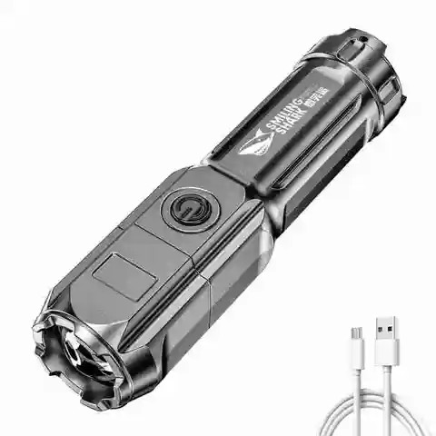 ABS Strong Light Focusing Led Flashlight Outdoor Portable Home Built-in Battery Rechargeable Multi-function Torch