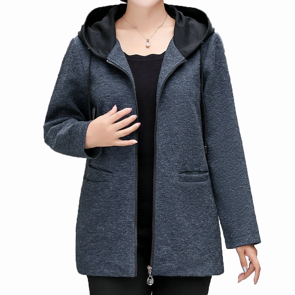 

Autumn Woman Elegant Coat Gray Red Hooded Jacket Zipper Front Design Outerwear Womens Plus Size Hood Jackets Smart Outfits 2019
