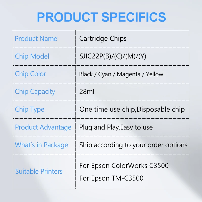 For EPSON SJIC22P Ink Cartridge Chip For Epson ColorWorks C3500 TM-C3500 Label Printer Chips One Time Chip 28ml