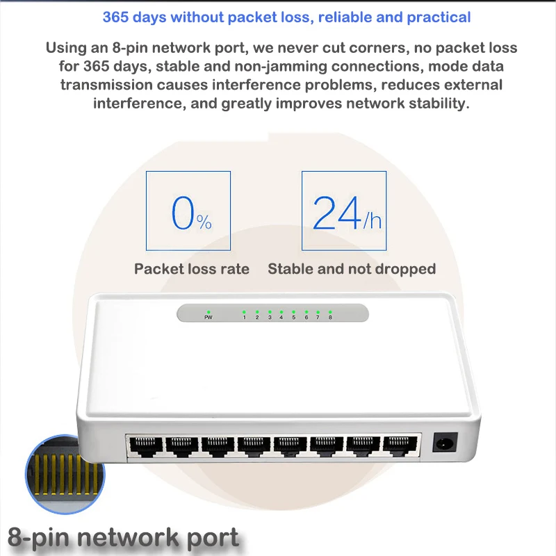 Adaptador de Troca Portas Gigabit Switch Uplink Rede Ethernet Hub Shunt - Completo ou Meio Duplex 8 1000m - Imagem 4