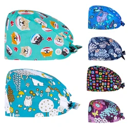 Unissex esfrega pet shop trabalho boné de poeira chapéu esfrega baotou chapéu de enfermagem impressão por atacado respirável algodão cirúrgico boné mulher