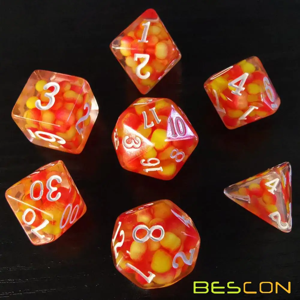 Bescon Firey Pearl Polyhedral Dice Set, Fire Pearl Poly RPG Dice set of 7 6