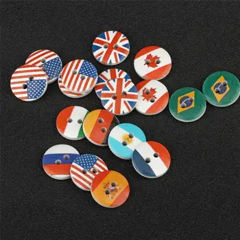 

500 Pcs US/Canada/Brazil National Flag Wooden Button for Clothes Knitting Crafts Scrapbooking DIY Fabric Needlework Accessories