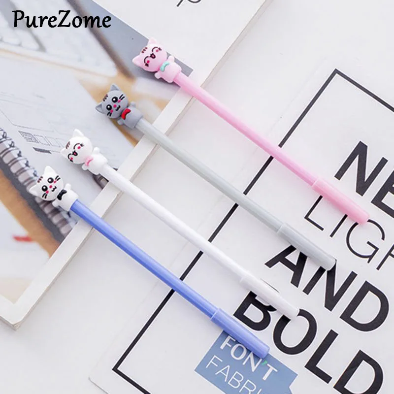 

4pcs 0.5mm Kawaii Cartoon Cat Gel Pen Signature Neutral Pens Stationery Student Writing Tool School Office Supplies Novelty Kids