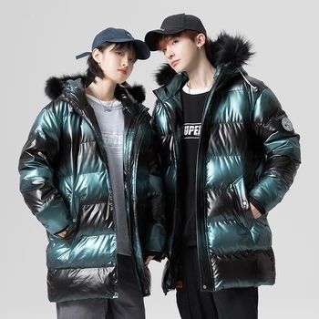 

Winter Faux Fur Hooded Padded Down Coat for Men 2020 Fashion Trend Couple Clothing Teen Warm Long Puffer Jacket with Hood Parkas