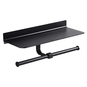 

HIPSTEEN Space Aluminum Double Toilet Paper Rack Wall Mount Bathroom Paper Holder Space Saving Organizer Bathroom Shelf - Black