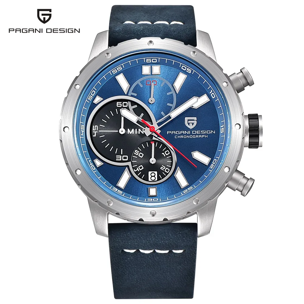 L white blue B PAGANI Дизайн мужские часы топ модный бренд хронограф часы водонепроницаемые кварцевые кожаные часы спортивные военные relogio masculino - Цвет: L white blue B