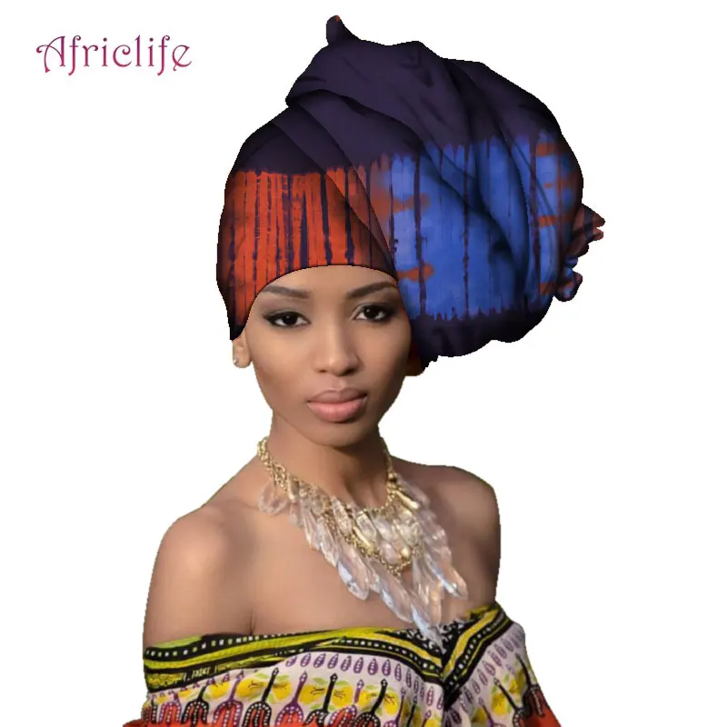 9 Многоцветный Африканский принт Анкара головной убор галстук шарф Высокое качество аксессуары для волос Gele Ipele богатый Африканский Базен головной убор AF009 - Цвет: 9