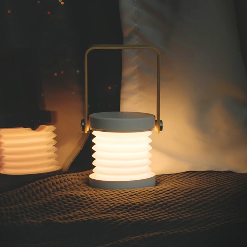 

Outdoor Handle Lamp 3D Table Lamp USB Rechargeable Collapsibae Camping Lantern Wooden Night Light With 3 Adjustable Brightness
