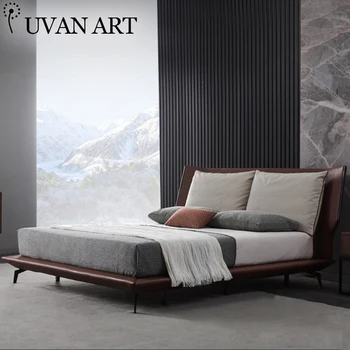 

Full leather bed master bedroom 2 meters 2.2 large bed Italian Nordic net red bed