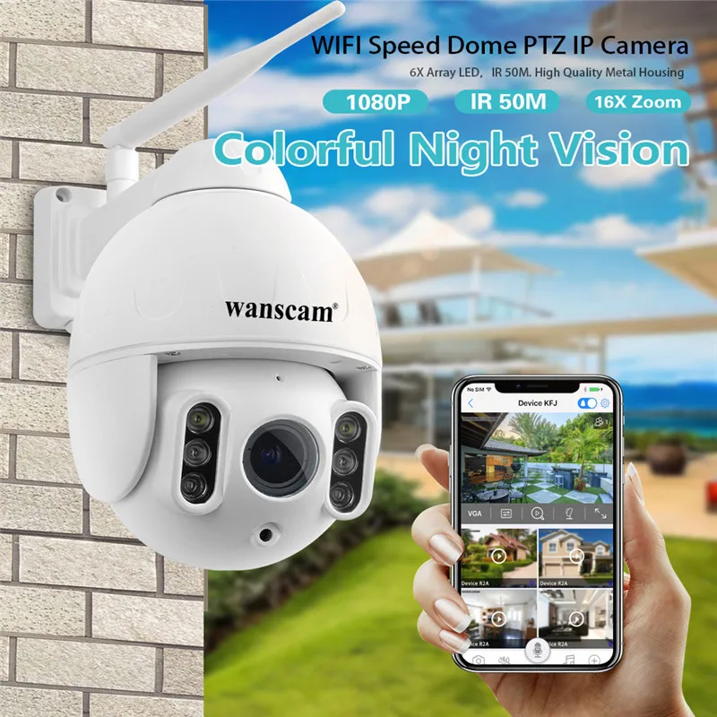 Wanscam K64A 1080P PTZ 16X Zoom FHD Обнаружение лица автоматическое отслеживание WiFi беспроводной двусторонний звук для камеры Infared ночного видения Cam