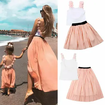

Family Matching Parent-Child Mother&Daughter Backless T-shirt + Tulle Skirt 2pcs Toddler Girl Clothes 2019 New