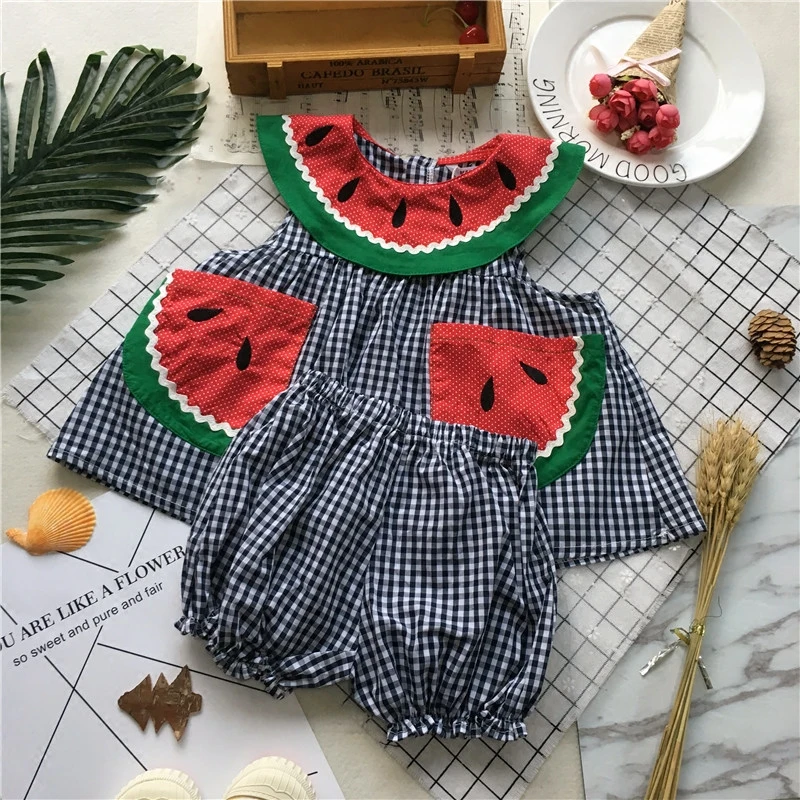 Комплект детской одежды Tonytaobaby летняя хлопковая клетчатая одежда для маленьких