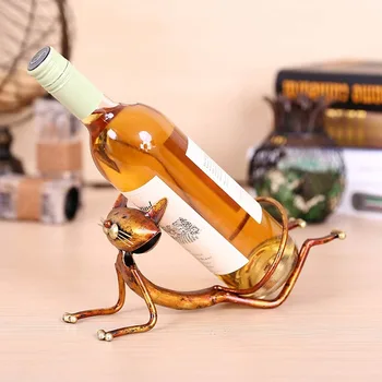 

Metal Cat Wine Rack Wine Bottle holder Practical Sculpture Home Decorations Indoor Animal Crafts WJ51202