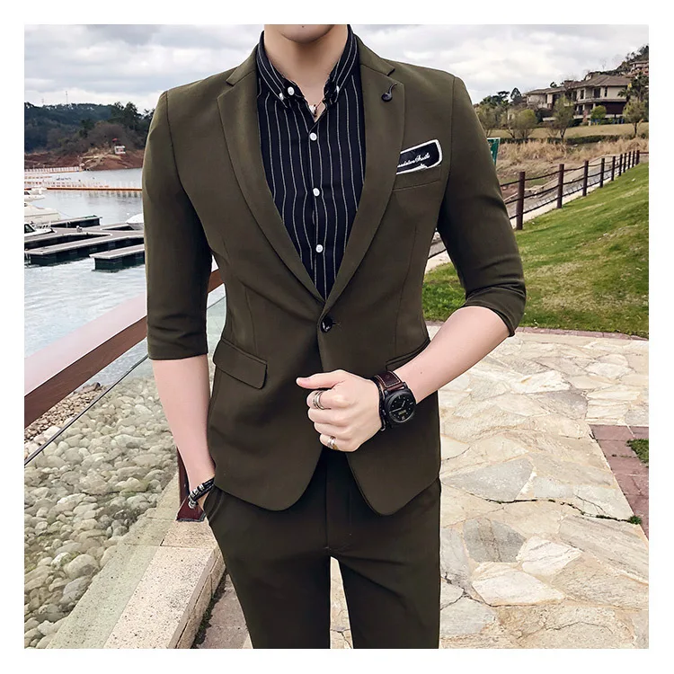 Свадебные костюмы для мужчин, Terno Masculino, повседневное приталенное платье, Одноцветный, 8 цветов, мужской костюм жениха с брюками, комплект из 2 предметов, костюм для мужчин
