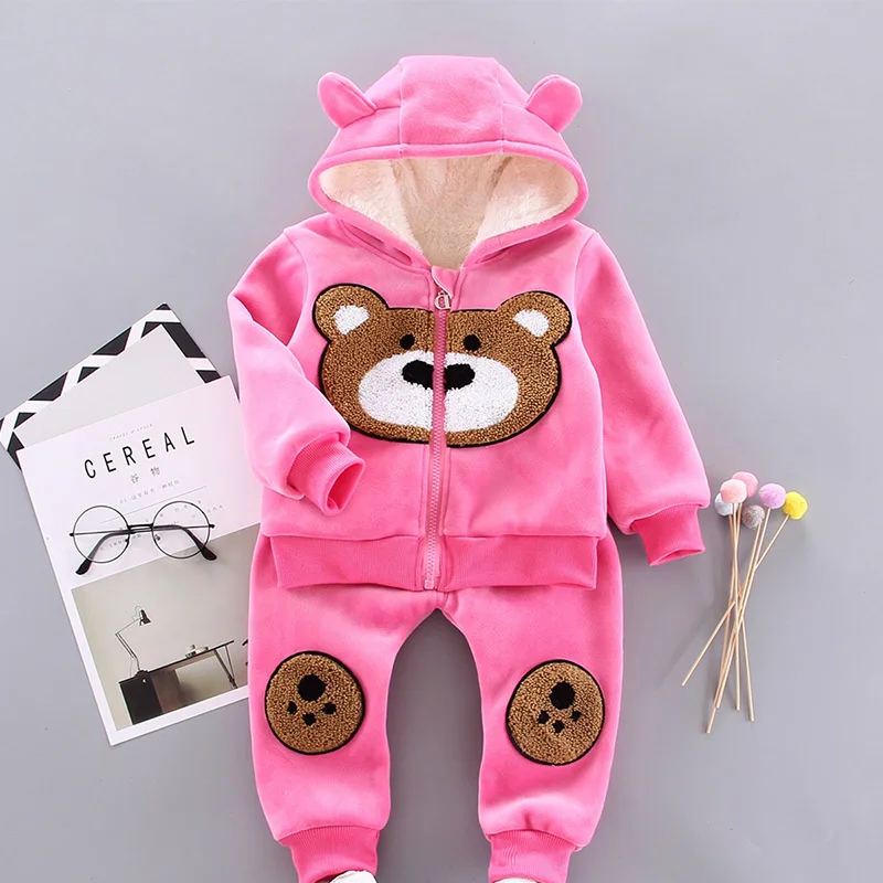 Conjunto de Algodão Urso dos Desenhos Camisola do Bebê Crianças com Capuz Melario Bebê Meninos Roupas Terno Quente Animados Impressão Acolchoado Meninas 12 High Quality Mamãe e Bebê