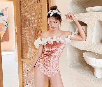 

One Piece Swimsuit Woman Swimwears Swimsuits For Women 2019 Swimwear Large Size Bathing Suits Flowers Word Shoulder Sexy Off