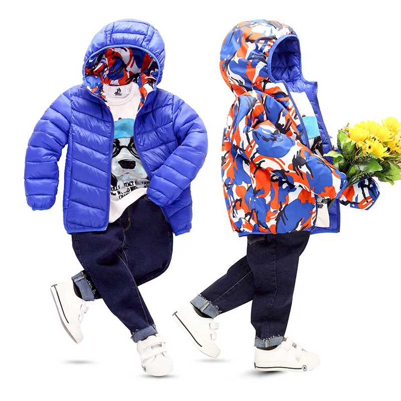

Off Season Children Thin down Feather Baby Cotton Coat Men And Women Children Short Big Boy Hooded Reversible Cotton-padded Jack