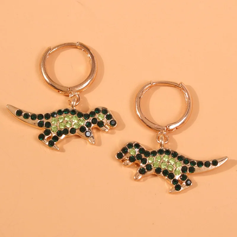 

Lalynnly Creative Special Dinosaur Animals Drop Earrings Women Green Rhinestone Earring Boho New Jewelry Christmas Gift E61211