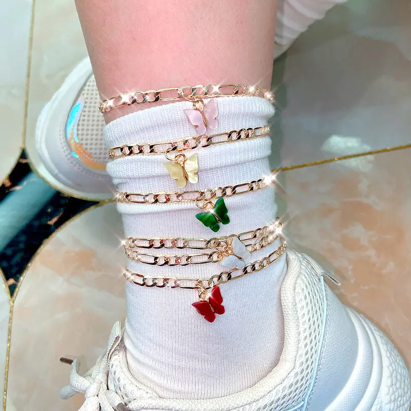 Flatfoosie 2Pcs/Set Gold Color Copper Anklet Simple Butterfly Pendant Anklet for Women 2020 Fashion Summer Beach Foot Jewelry Flatfoosie 2Pcs/Set Gold Color Copper Anklet Simple Butterfly Pendant Anklet for Women 2020 Fashion Summer Beach Foot Jewelry
