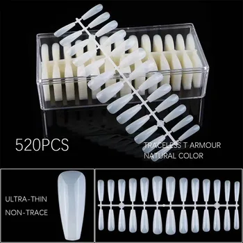 

520Pcs/Set Pleated Non-trace Nail Tip Full Cover Stick Short Version Of Droplet Tips False Nails Display Art Manicure Tools L305