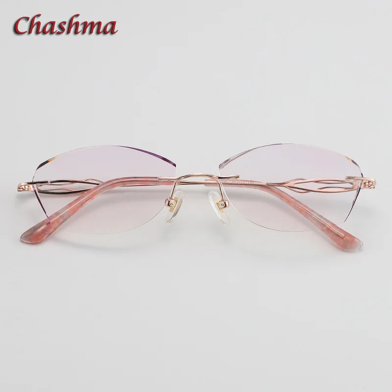 

Colored Lenses Fashion Glasses Frame Women Optical Glasses Rimless Titanium Spectacles Female Stones Eyeglasses