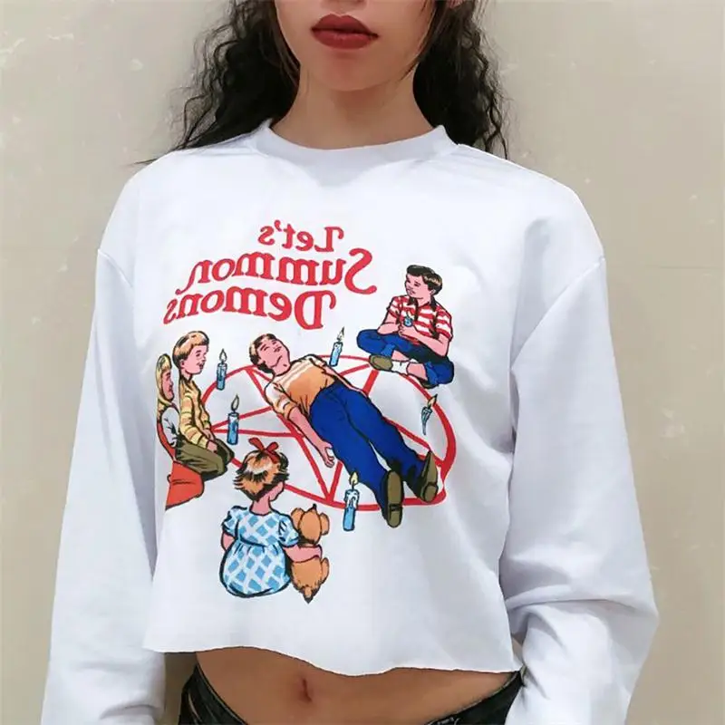 InstaHot/белая хлопковая футболка с длинными рукавами; Осенняя футболка с круглым вырезом и принтом в виде букв; Повседневная Базовая футболка в стиле Харадзюку; укороченный топ