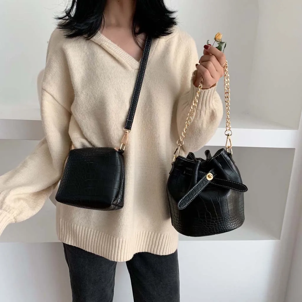 OCARDIAN Crossbody Bag Women 2PC New Wild Shoulder String Versatile Elegant Messenger Bag Simple Solid Fashion Bucket Bag