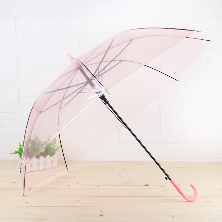 

Creative Environmentally Friendly Color Transparent Umbrella Straight Pole Automatic College Style All-Weather Umbrella Long Han