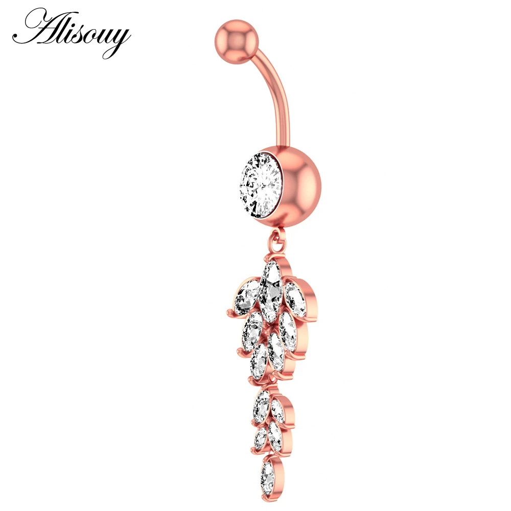 Flower Heart Dangled Belly Navel Piercing Button Ring 14G Stainless Steel CZ Crystal Opal Ombligo Woman Body Jewelry 1pc piercing jewelry body piercing jewelry body jewelry belly button piercings