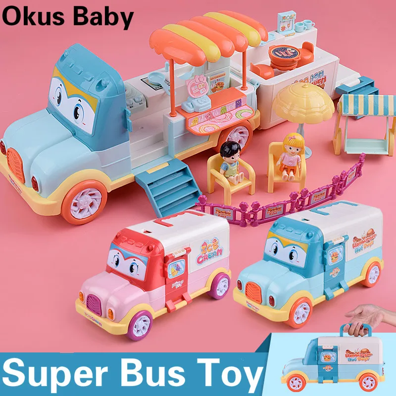 

2019 Multicolor Indoor Fast Food Collection Bus Toy Bus Model Interesting Car Toy Pocket Decoration Cultivate Interest