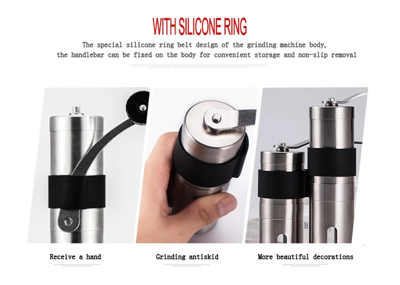 Mini Manual Ceramic Coffee Grinder Stainless Steel Adjustable Coffee Mill With Storage Rubber Loop Easy Cleaning