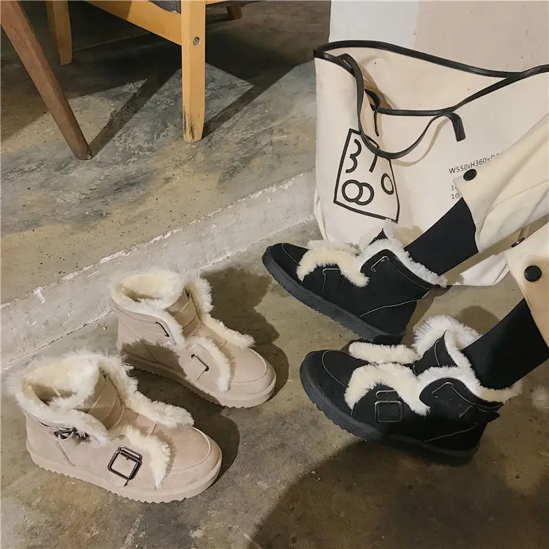 

Harajuku mian bao xie Women's Winter Korean-style Versatile Students Cute plus Velvet Slip-on Low Top Snow Boots Lazy Cotton-pad