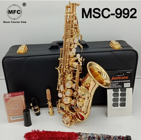 Music Fancier Club изогнутый саксофон сопрано MSC-992 золотистая лакированная латунь Sax