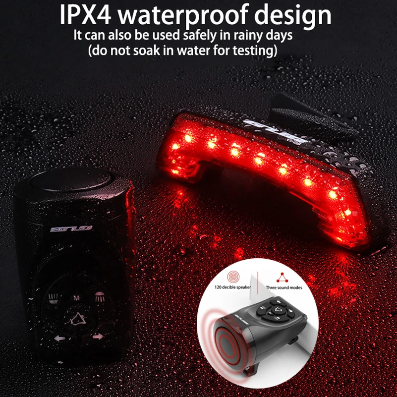 

GUB G-68 USB Rechargeable Bicycle Tail Light Wireless Remote Control Taillight W/ Horn Bell Rear Seatpost Light Waterproof LED