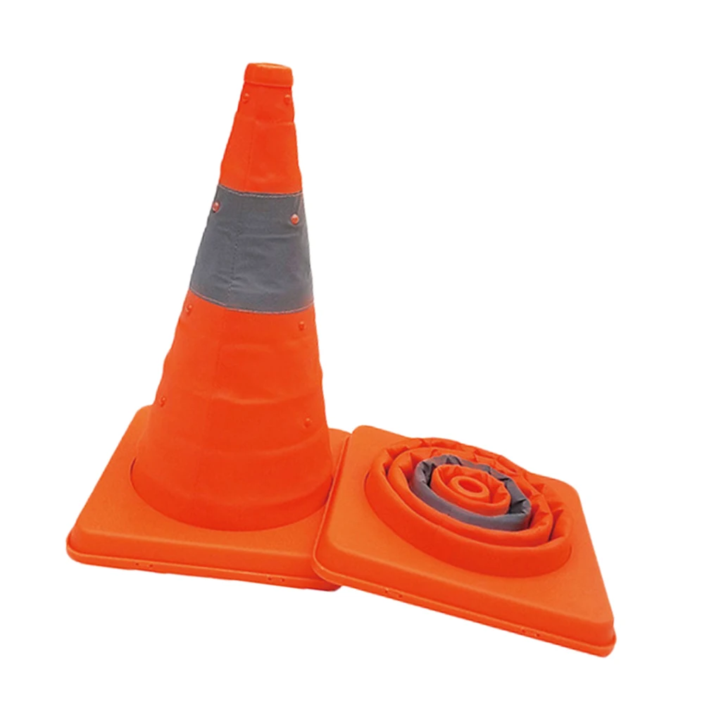 Reflective Safety Cone with Nighttime LED Lights Multipurpose Traffic Sports Extendable Collapsible Easy Storage, 17.7 Inch