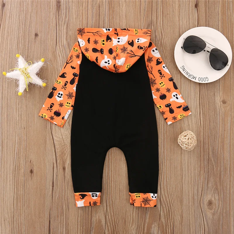 2020 Autumn Newborn Baby Boys Girls Ghost My 1st Halloween Pumpkin Letter Print Long Sleeve Hoodie Romper Jumpsuits Costume
