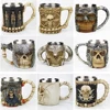 Stainless Steel Skull Mug Viking Death Grim Reaper With Fire Dragon Handle Goat Horn Gothic Design Coffee Beer Mugs As Halloween ► Photo 1/6