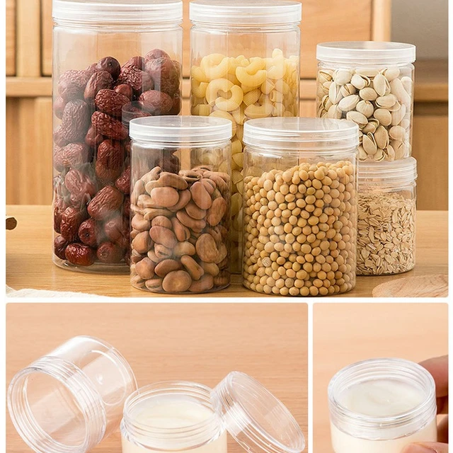 Empty Wide-Mouth Jars 200-500ml Clear Snack With Lid Storage Plastic PET  Pot