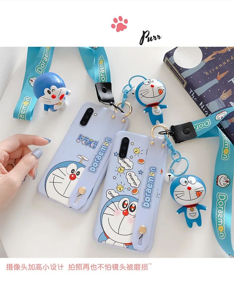 SAM S10 милый Doraemon ремешок чехол для телефона для samsung S10 plus/S9/S8 plus/Note 10 pro 8 9 мультяшная Маргаритка задняя крышка+ ремешок