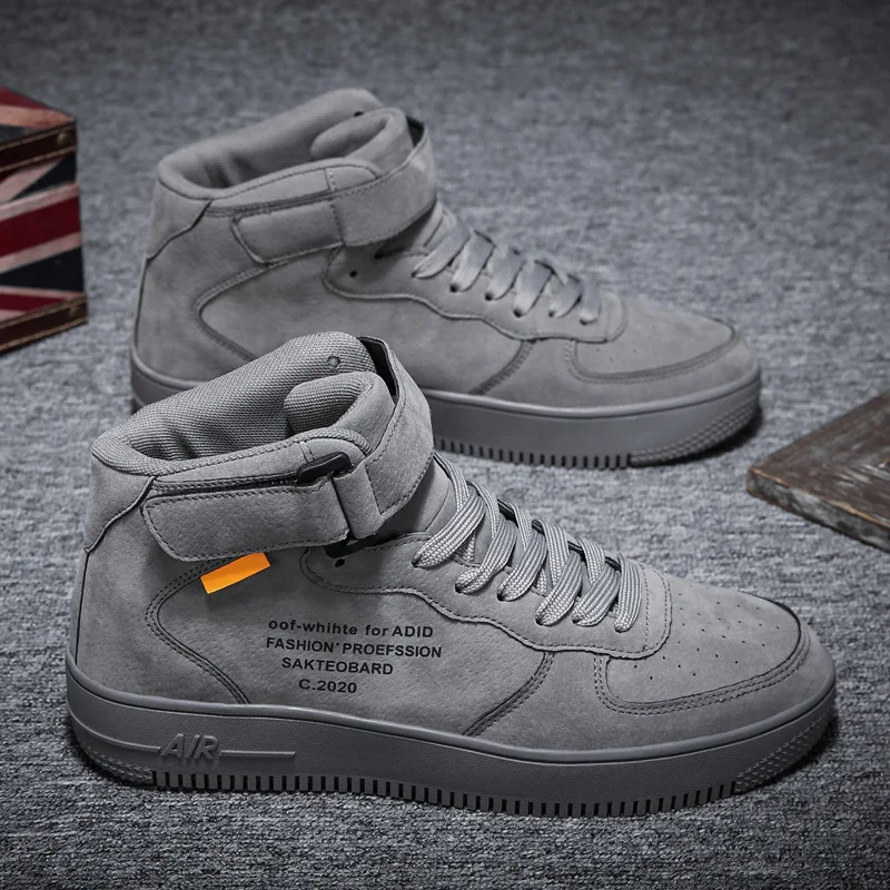 

Autumn And Winter New Style Mid-top Thick Bottomed Shoes Casual Versatile MEN'S Shoes Leather Cool Magic Button White Shoes