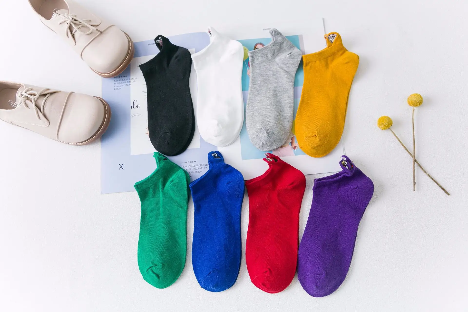 Женские носки с вышитыми героями мультфильмов Kawaii Calcetines, хлопковые забавные Женские носочки в стиле Харадзюку, подарки, 1 пара, Размеры 35-40