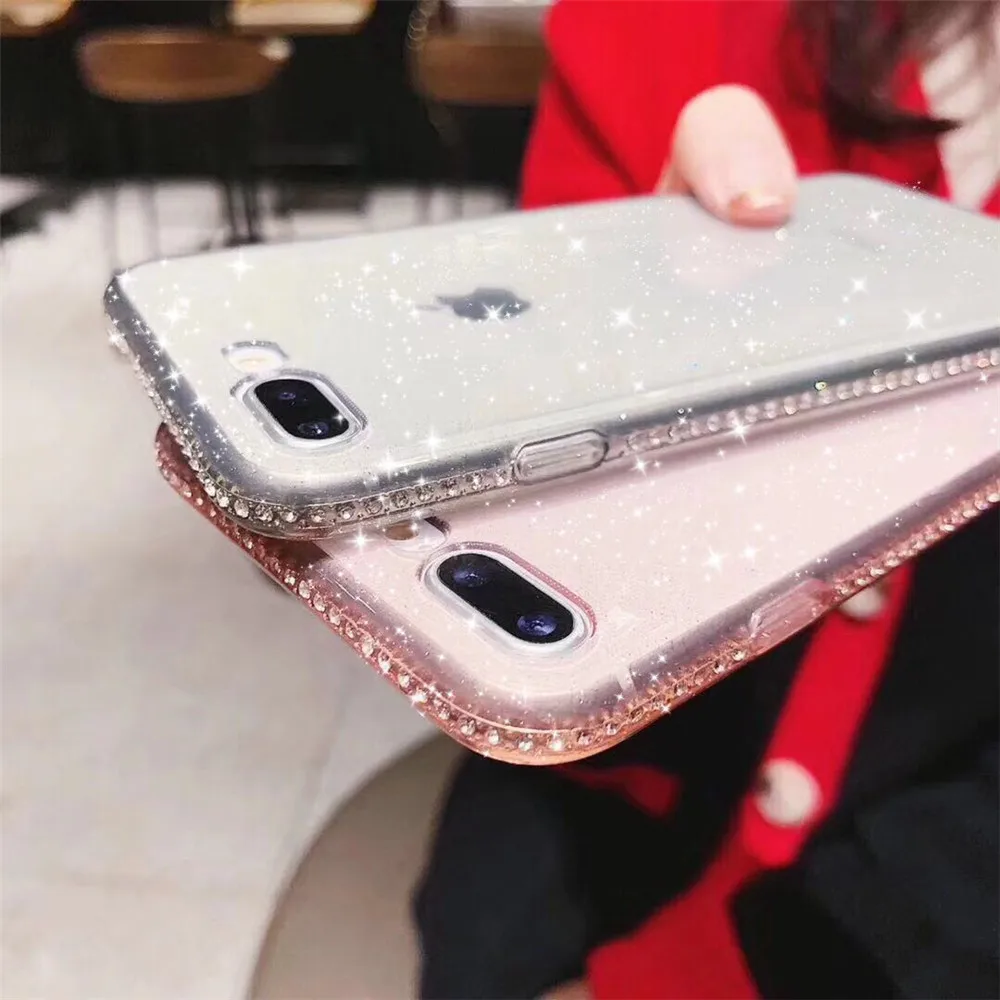 Блестящие стразы, блестящий чехол для телефона iPhone 11 Pro XS Max X XR Блестящий Бриллиант, прозрачный мягкий ТПУ чехол для iPhone 7 8X6 6S Plus