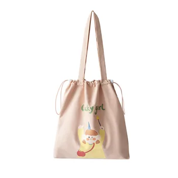 

New Original Design Brand Women Canvas Casual Korea Style Students Shopping Bag Daily Use Large Summer String Shopping Bag