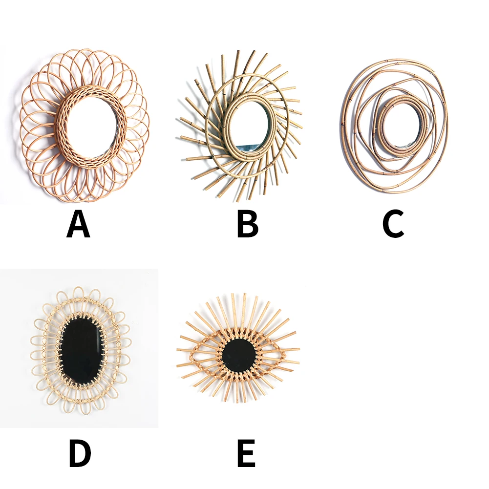Nordic Style Home Rattan Plaited Art Living Room Makeup Decorative Mirror Wall Hanging Bedroom Bathroom Photography Prop